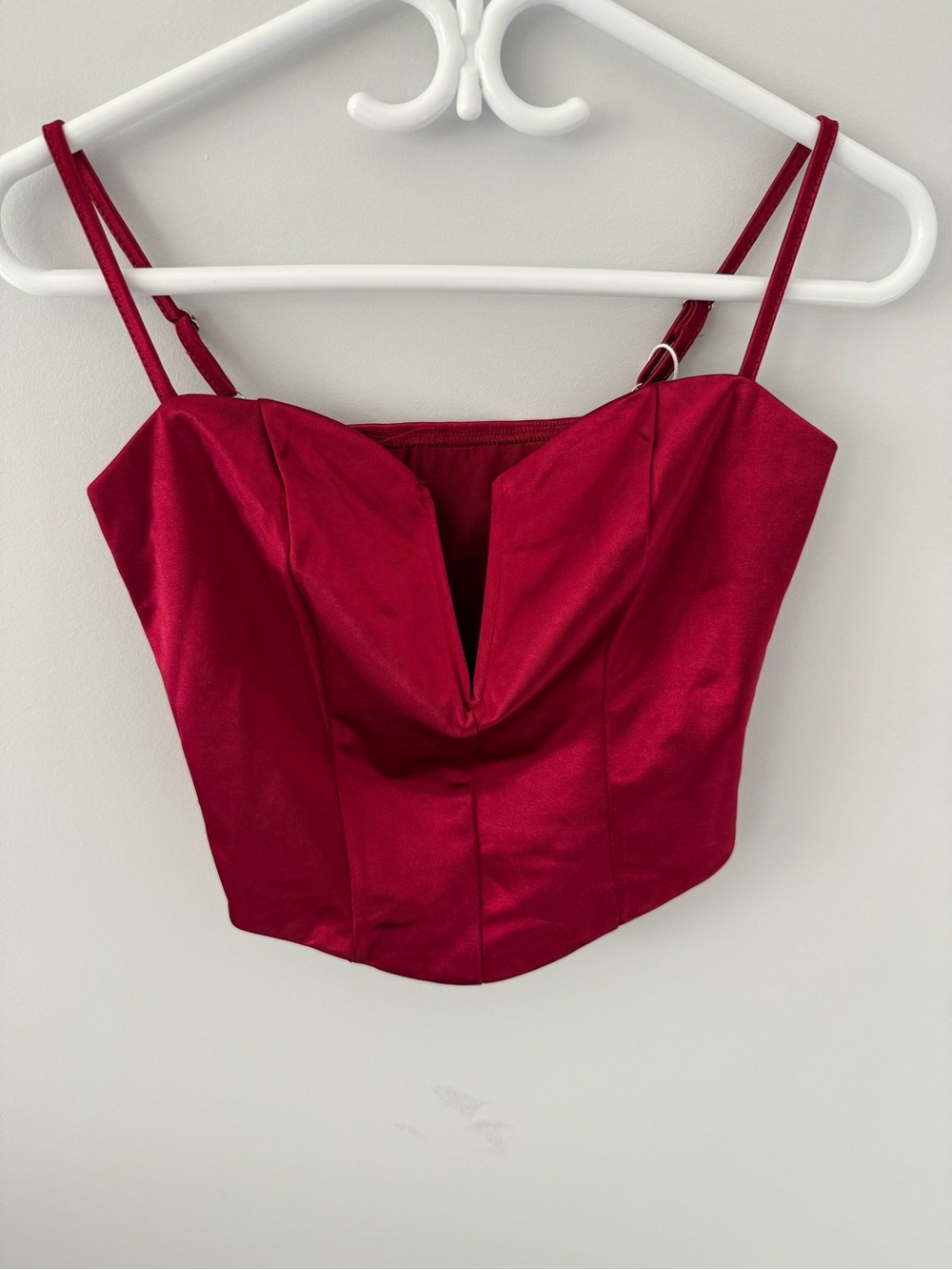 Satin Deep Wine V-Neck Bustier Crop Top